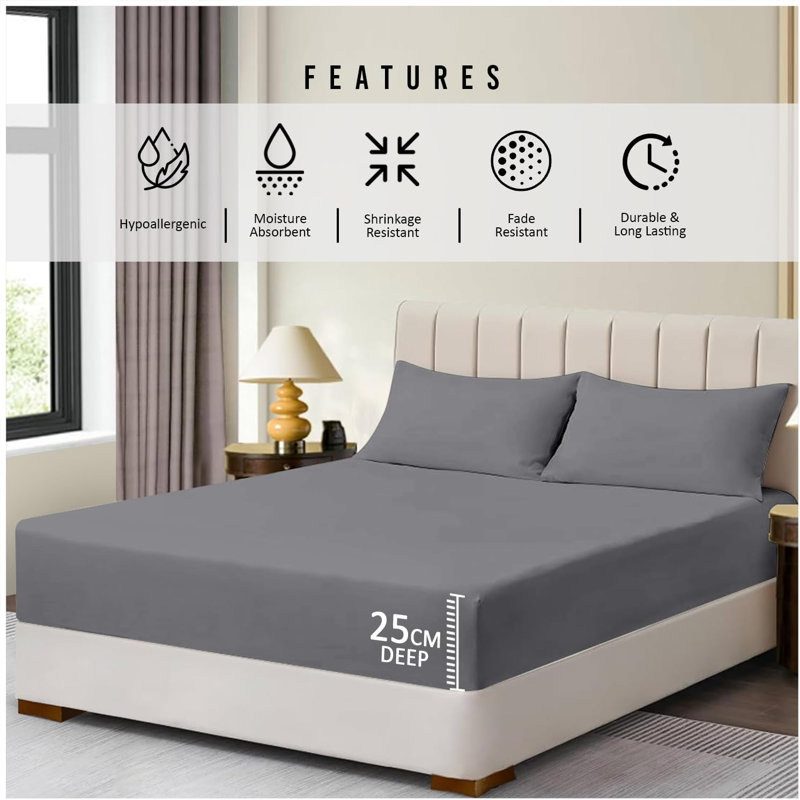 Super Dreamer Fitted Sheet Solid Colour - Polyester Single Double King Size Machine Washable High Quality Yarn Bed Set