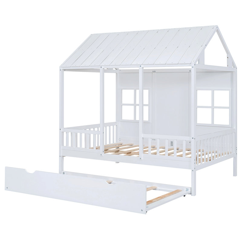 Wood House Bed With Trundle, Wooden Daybed, Full/Double