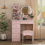 Ensemble coiffeuse Veroniza avec tabouret et miroir-1079024007