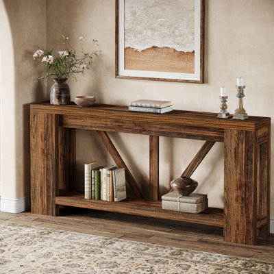 70.9-Inch Wood Console Entryway Table, 2-Tier Long Sofa Table