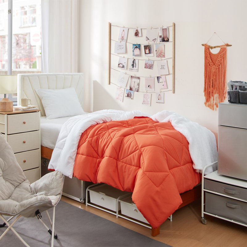 Édredon réversible pour lit simple TG, Orange/Blanc
