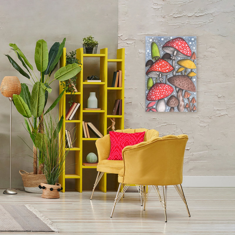 Toile esquissée de champignons magiques, design par Cecilia Battaini, H 36 po x l 24 po