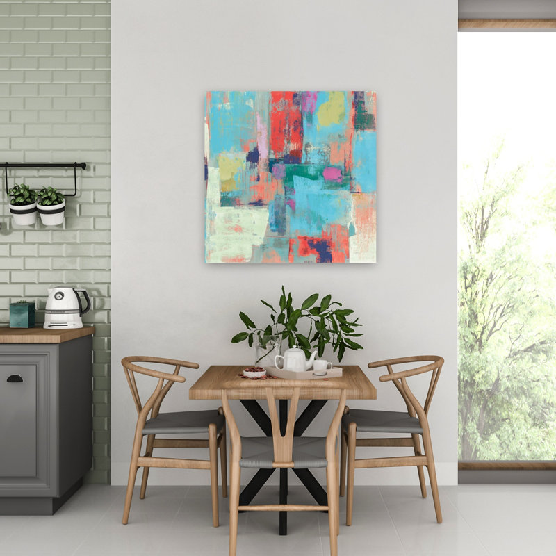 Récolte contemporaine aux reflets lumineux avec art abstrait bleu, H 32 po x l 32 po