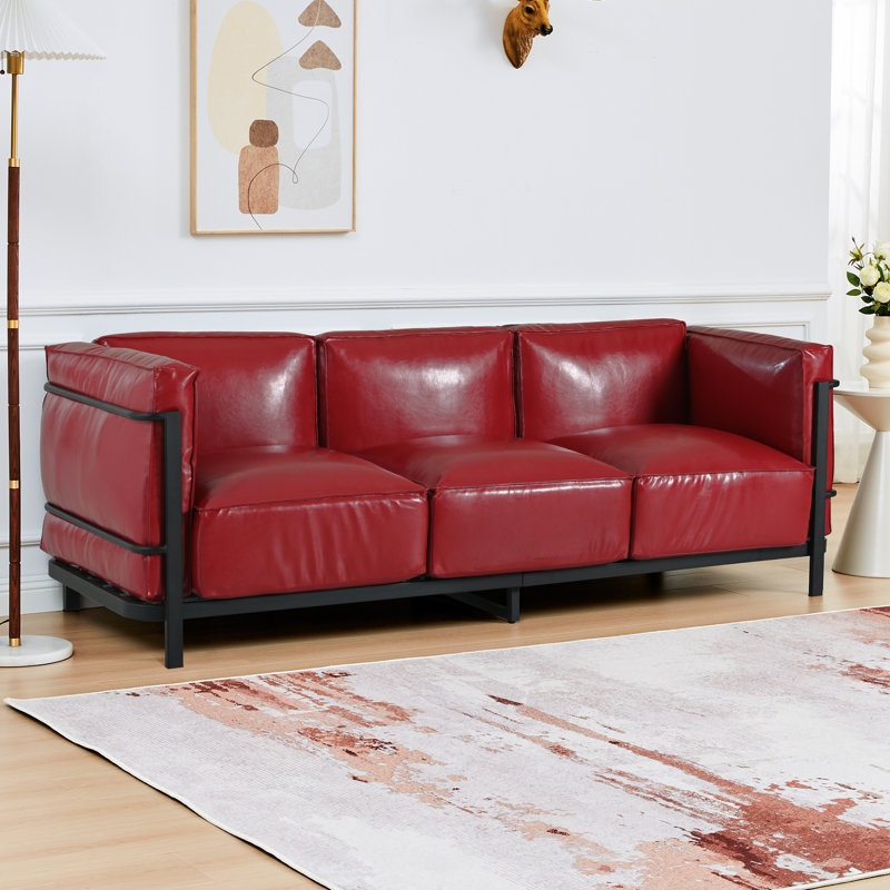 83.46" Wide Square Arm Sofa, Red