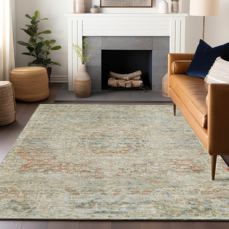 Tapis brun clair intérieur / extérieur lavable à la machine Claudian ACN1636, Rectangle 10 pi x 14 pi