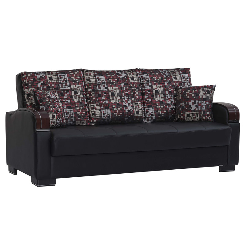 Nesler Mobi Max 87 in. Vegan Leather 3-Seater Twin 3-in-1 Sleeper Sofa Bed with Storage, Black Faux Leather