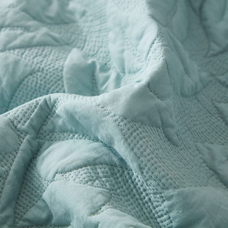 King Green Cotton Quilted Floral Bedding Set