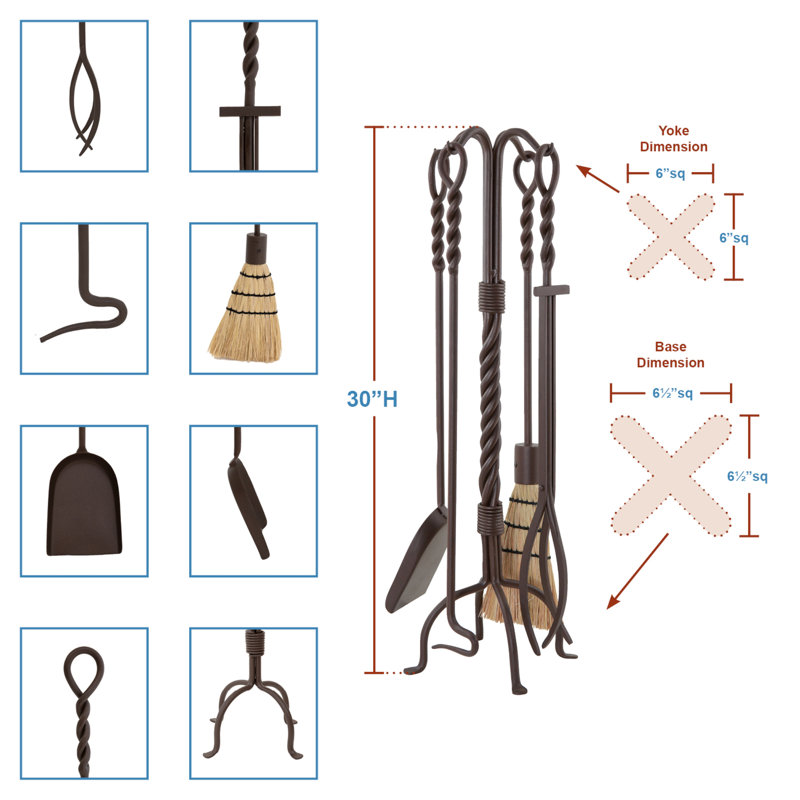 Shaurya Iron Fireplace Tool Set, Roman Bronze Powder Coated