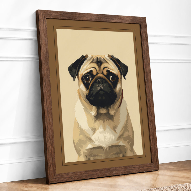 Pug Portrait Modern - Framed Print, A3 - 42.0 x 29.7 cm, Walnut