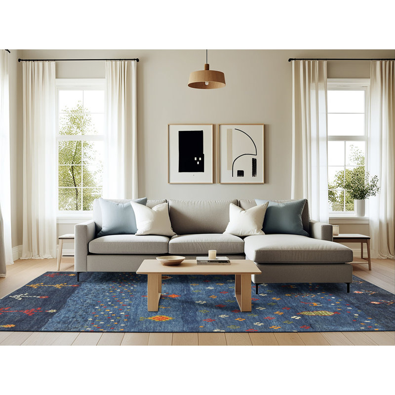 Tapis contemporain gris foncé / bleu marine Whitingham, Rectangle 6 pi x 9 pi