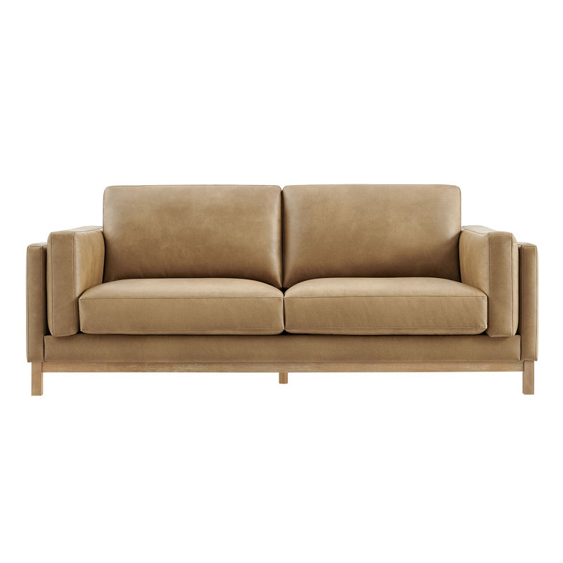 Roscoe 81 Inch Vegan Leather Sofa, Toast, Toast