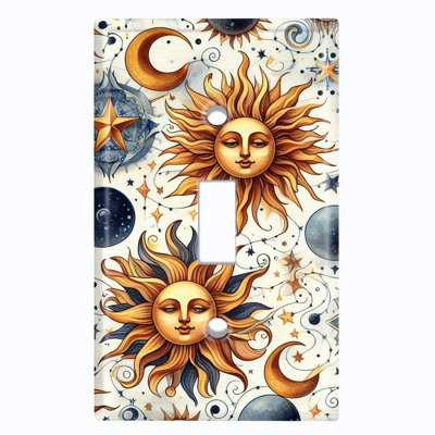 Couvercle de plaque d'interrupteur en métal; Bascule à 1 taille US standard - Soleil et lune célestes