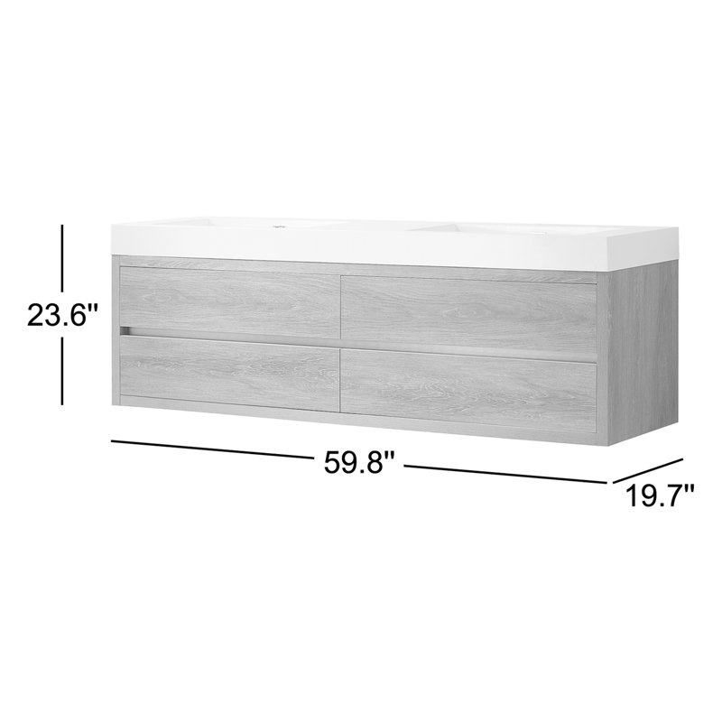71.7'' Double Bathroom Vanity with Composite Top with Mirror, North American Oak Finish, White