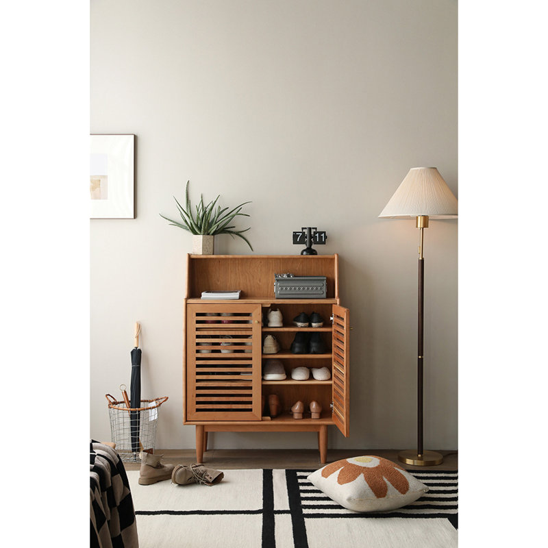 Armoire de rangement pour chaussures Simple Grid Door, Brun