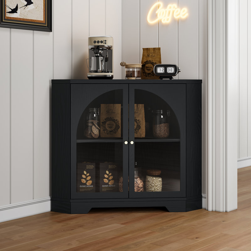 Armoire d'appoint d'angle à 2 portes, Noir, noir, noir, noir
