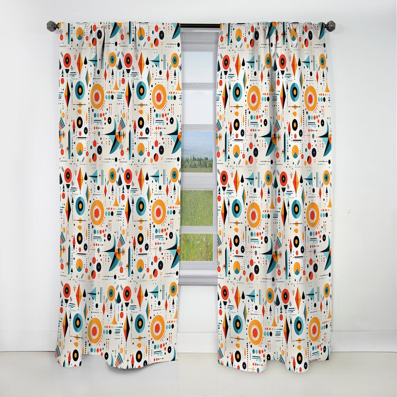Éclectique géométrique boho en jaune et bleu - Rideau occultant géométrique abstrait - 1 panneaux, L 52 po x L 95 po