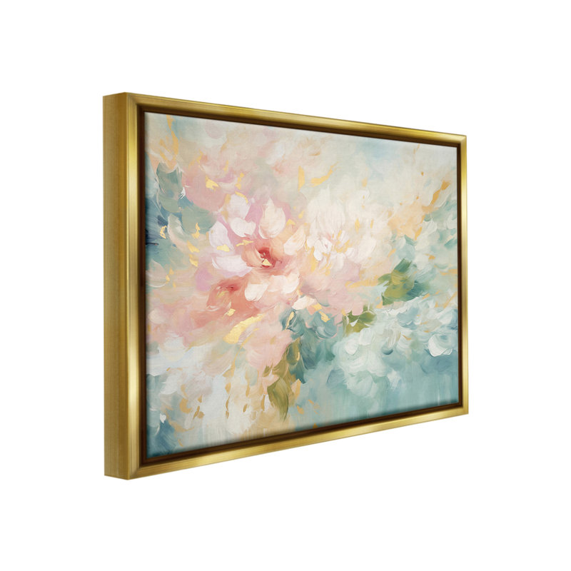 «Soft Flower Abstraction» par Gina Kelly, Cadre flottant métallique doré, H 25 po x l 31 po