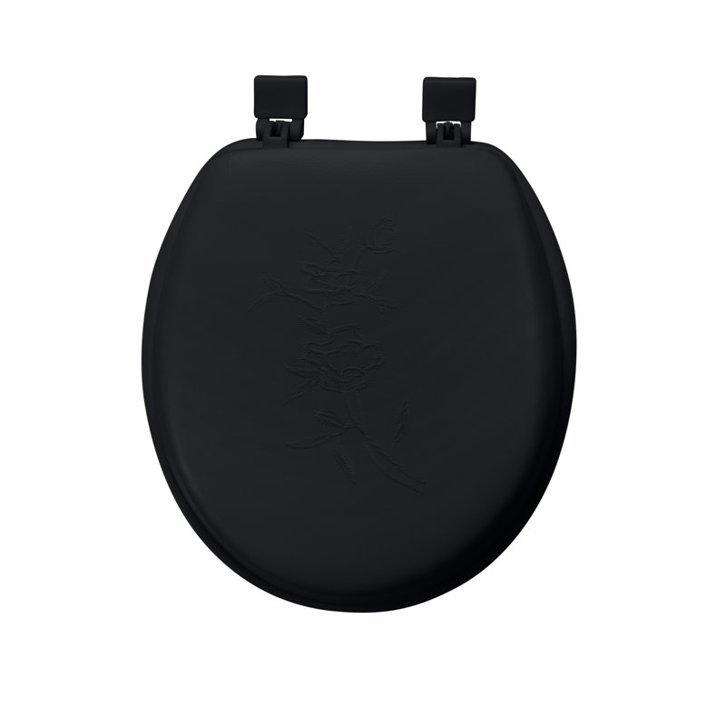 Black Soft Vinyl Round Toilet Seat with Decorative Lid