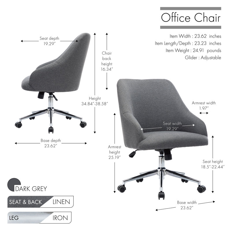 Latitude Run® Felyx Linen Task Chair, Dark Gray