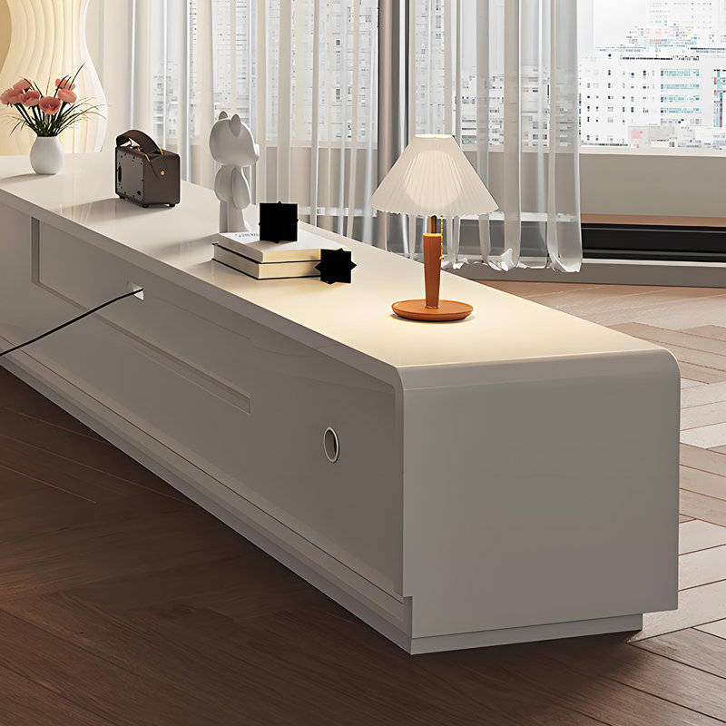 Meuble télé moderne de style crème, H 16,53 po x L 86,61 po x l 15,74 po