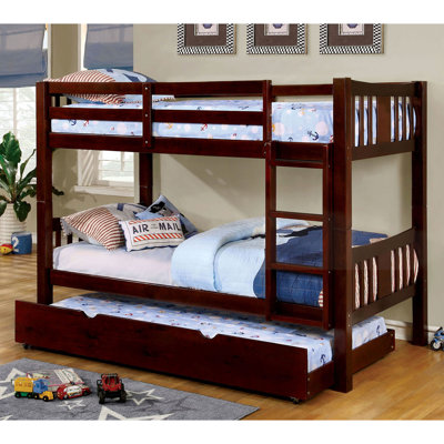 Lit superposé simple en noyer foncé de style transitionnel, bois massif, attaché, 13 lattes, rails avec structure de joint verrouillable, lit gigogne non offert, Vibe, finition, PC Insert et joint, disponibles