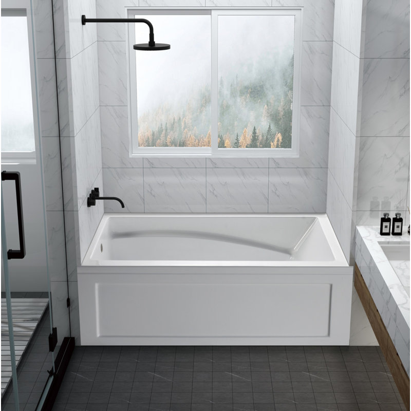 Kingston Brass Aqua Eden 60-Inch Acrylic Rectangular 3-Wall Alcove Tub with Armrest and Anti-Skid Surface, Left