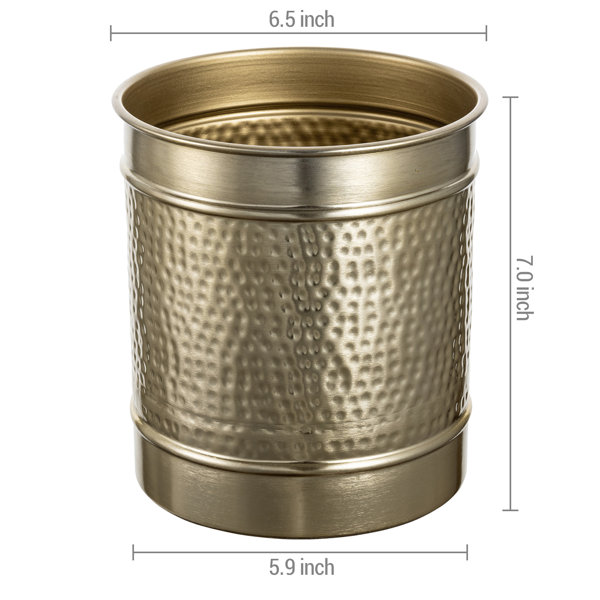 Round 6-Inch Metal Planter Brass Tone Flower Pot with Hammered Texture