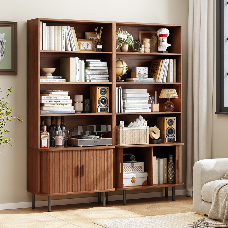  Bibliothèque de 71 po de hauteur avec armoire de rangement, Noyer