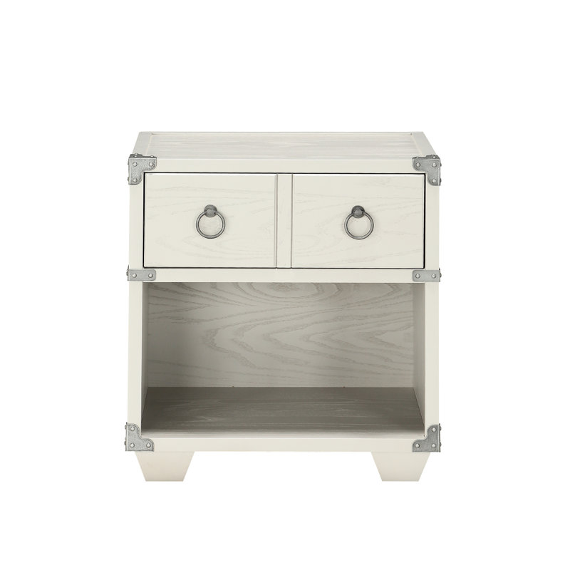 Table de chevet industrielle-chic en gris avec une solide structure en bois pour les pieds de l'espace de vie