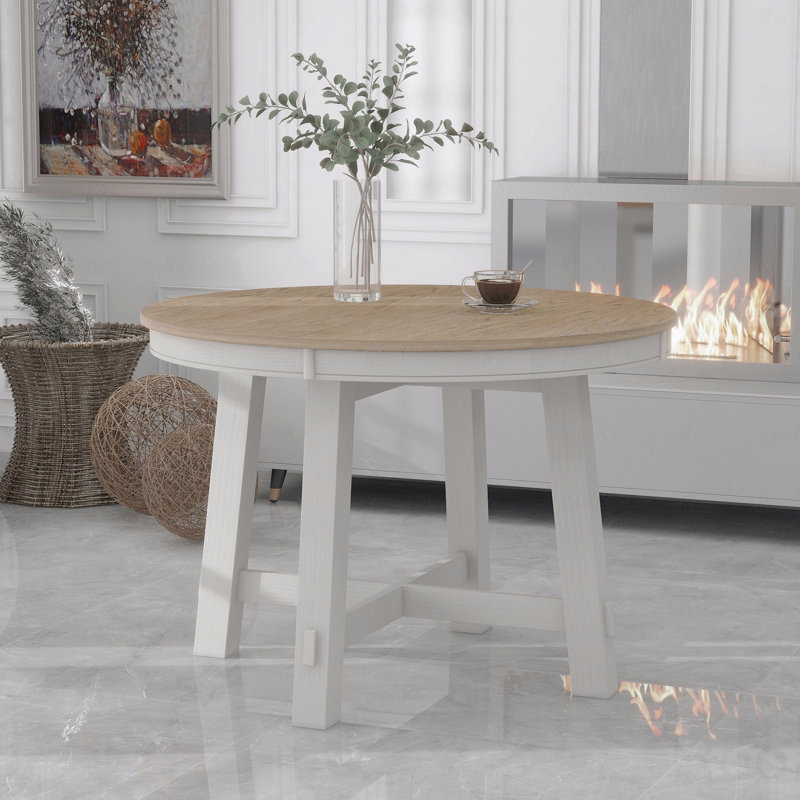 Table de salle à manger extensible Farmhouse, Blanc, Brun