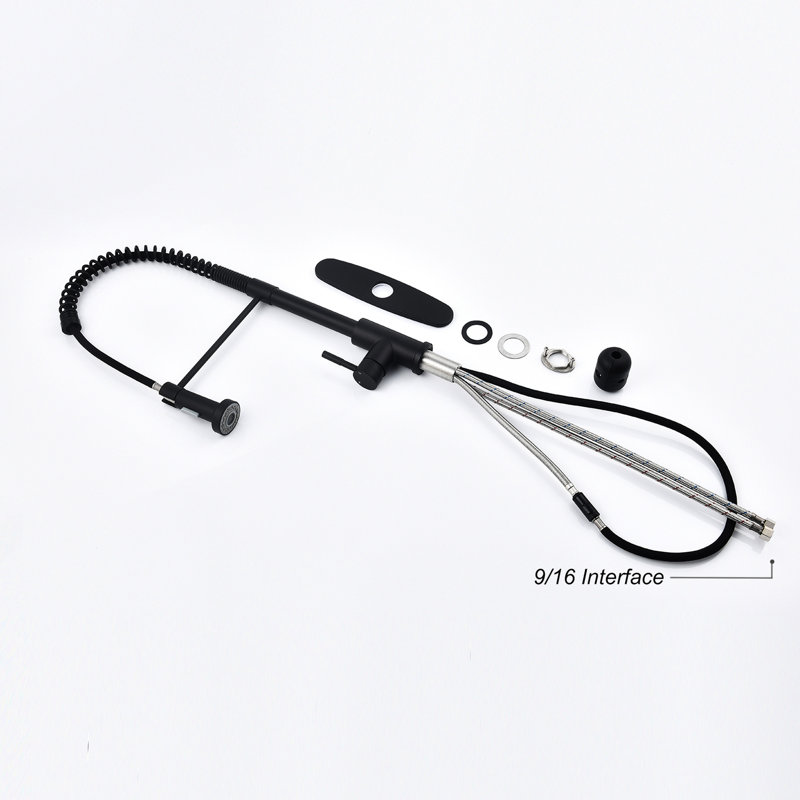 Robinet de cuisine avec douchette extractible, acier inoxydable noir mat, buse rotative à 360 ° pour une fonction efficace de l'eau, finition anti-rouille et anti-rouille, acier à jet simple avec gestion du débit, haute