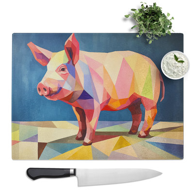 Pig Geometric  Glass Chopping Board