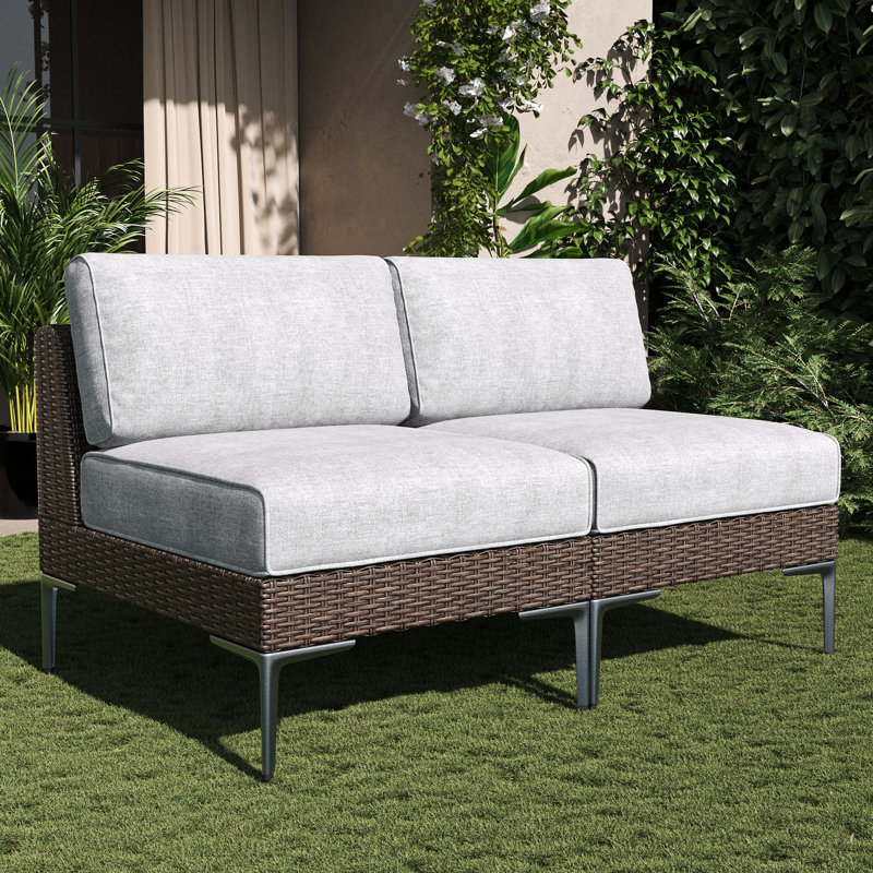 Wicker Outdoor Armless Lounge Chair, Grey