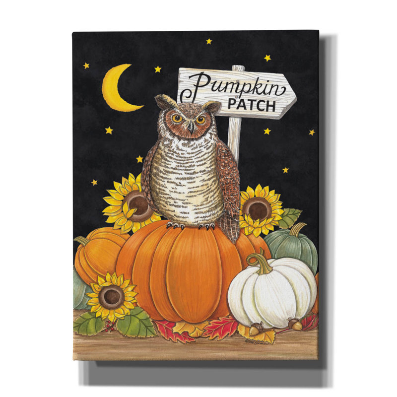 «Red Barrel Studio», «Pumpkin Patch Owl» par Deb Strain, estampe numérique sur toile, L 12 po x H 16 po