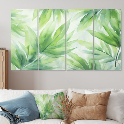 «Green Tropicale Leaves In Pastel Color - Abstract Collages», art mural 4 pièces pour le salon