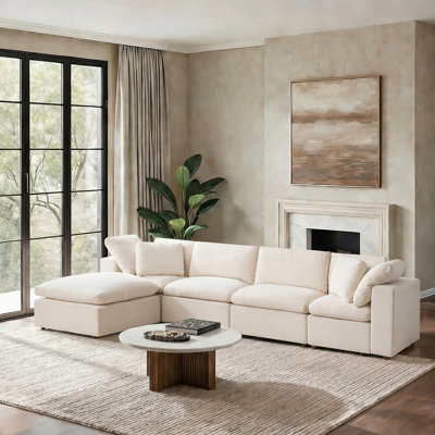Merritt 157.5"W Modern Cloud Down Filled Oversized Sectional Couches With One Ottoman