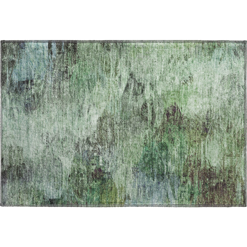 Premium Machine Washable Cerrito AMF592 Green Rug, Rectangle 1'8" x 2'6"