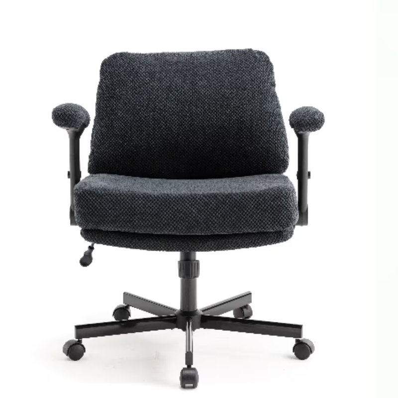 Criss Cross Chair With Wheels And Flip Arms-Comfy Fabric Cross Legged Office Chair, Beige