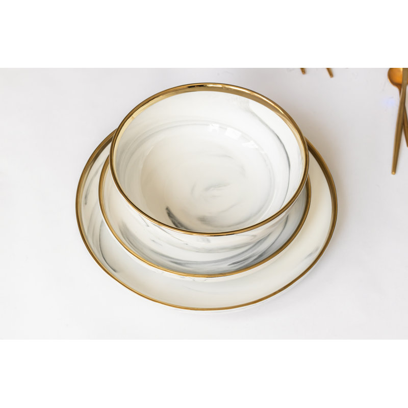 Bol en marbre avec bordure dorée «The Luxury Collection» - grand 7,4 po
