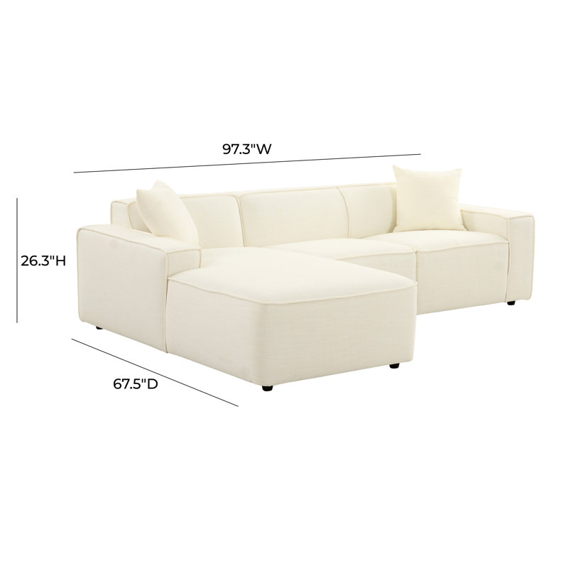 Cream Linen Track Arm Left Facing Sectional Sofa