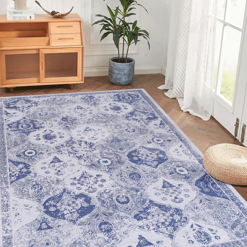 5X8 Area Rug In Blue - Washable, Non-Slip, For Bedroom, Hallway, Kitchen, Living Room & Pet Enchanting Floor Soft, Machine Washable Room, Entryway Approved