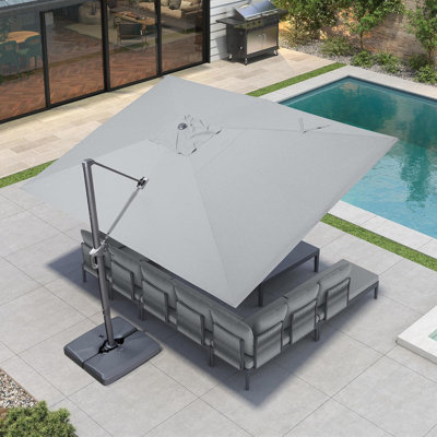 120" x 156" Rectangular Cantilever Light Gray Umbrella with Fade Resistance Recycled Fabric and 360-degree Rotation