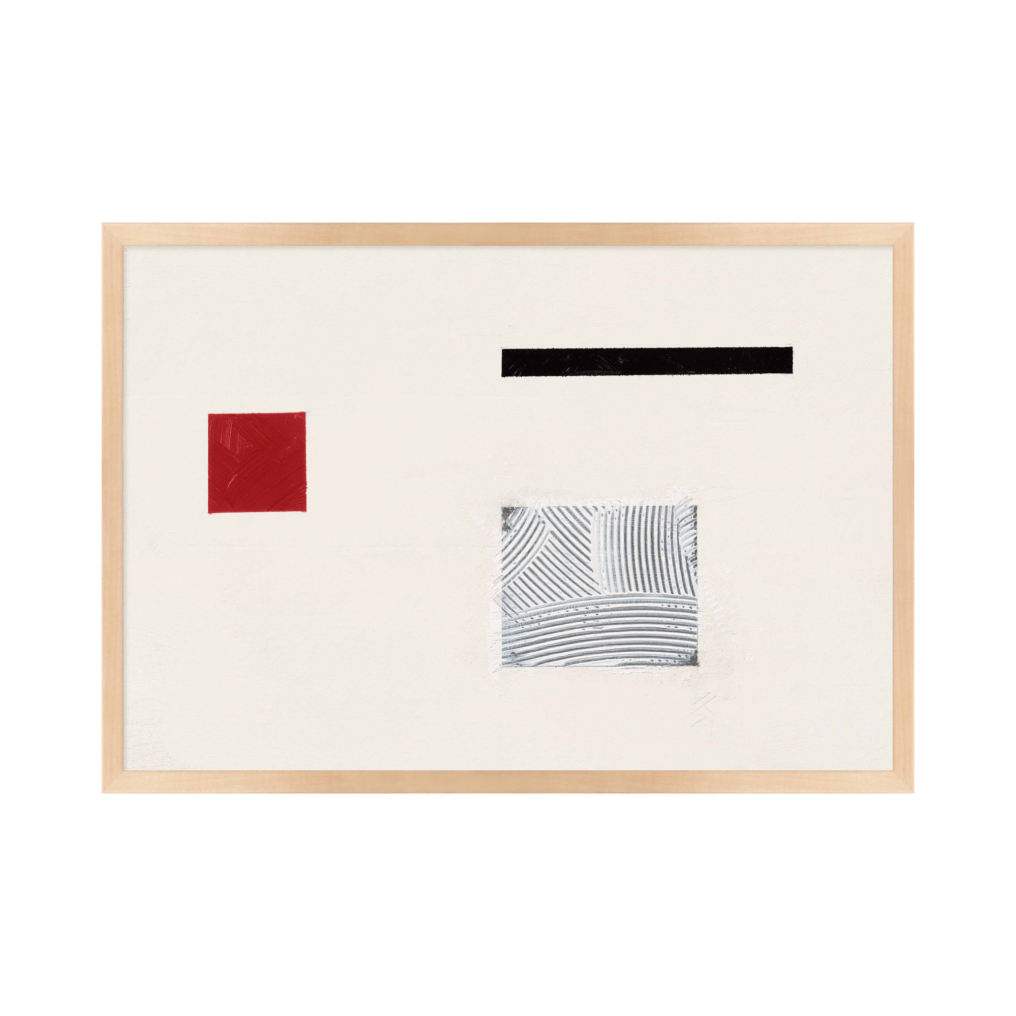 Tempo With Red 1 by Robert Kamnatnik, 14" H x 20" W x 1.25" D, Maple Framed Paper