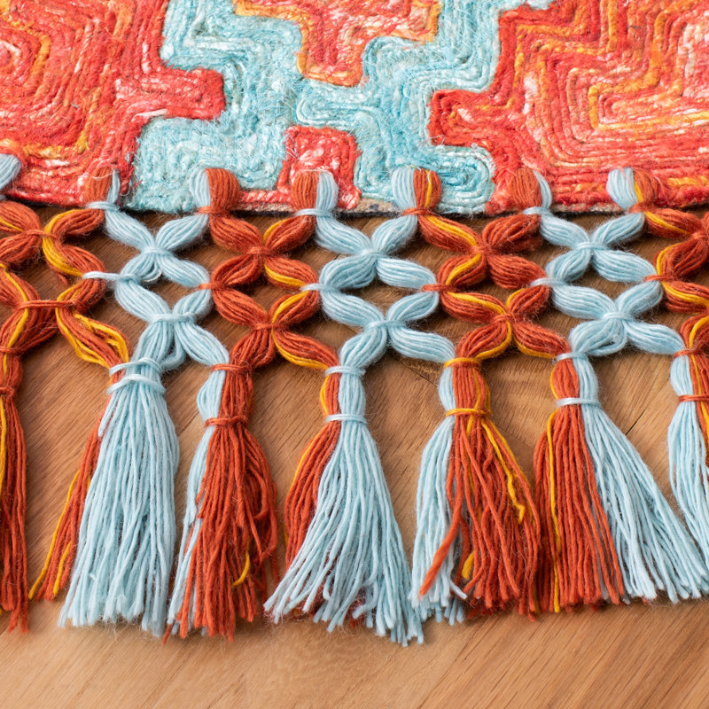 Tapis rouille / turquoise touffeté à la main Dicarlo, Rond 6 pi