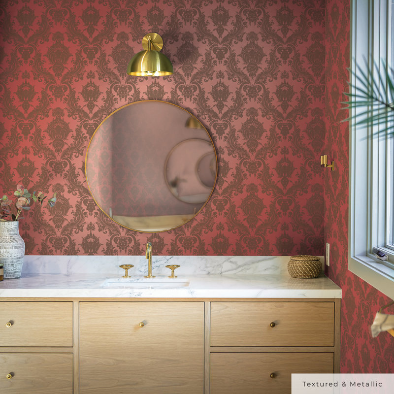 Kerens 16.5' L x 20.5" W Peel and Stick Wallpaper Roll, Ruby