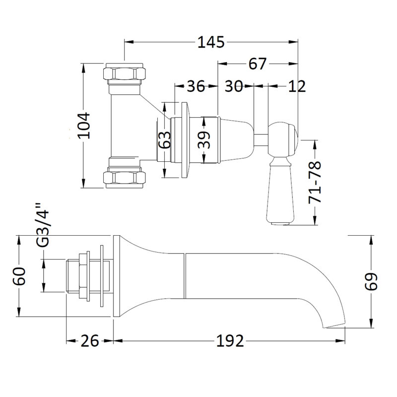 2 Handle Wall Bath Faucet Bath Filler