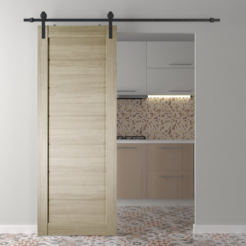Porte de grange en bois manufacturé avec trousse de quincaillerie d'installation, Brun, 35,875 po x 79,37 po
