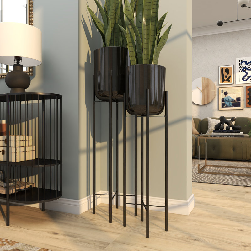 Grand support à fleurs rond en métal 2 pièces, Noir, H 39 po x l 12 po x P 12 po
