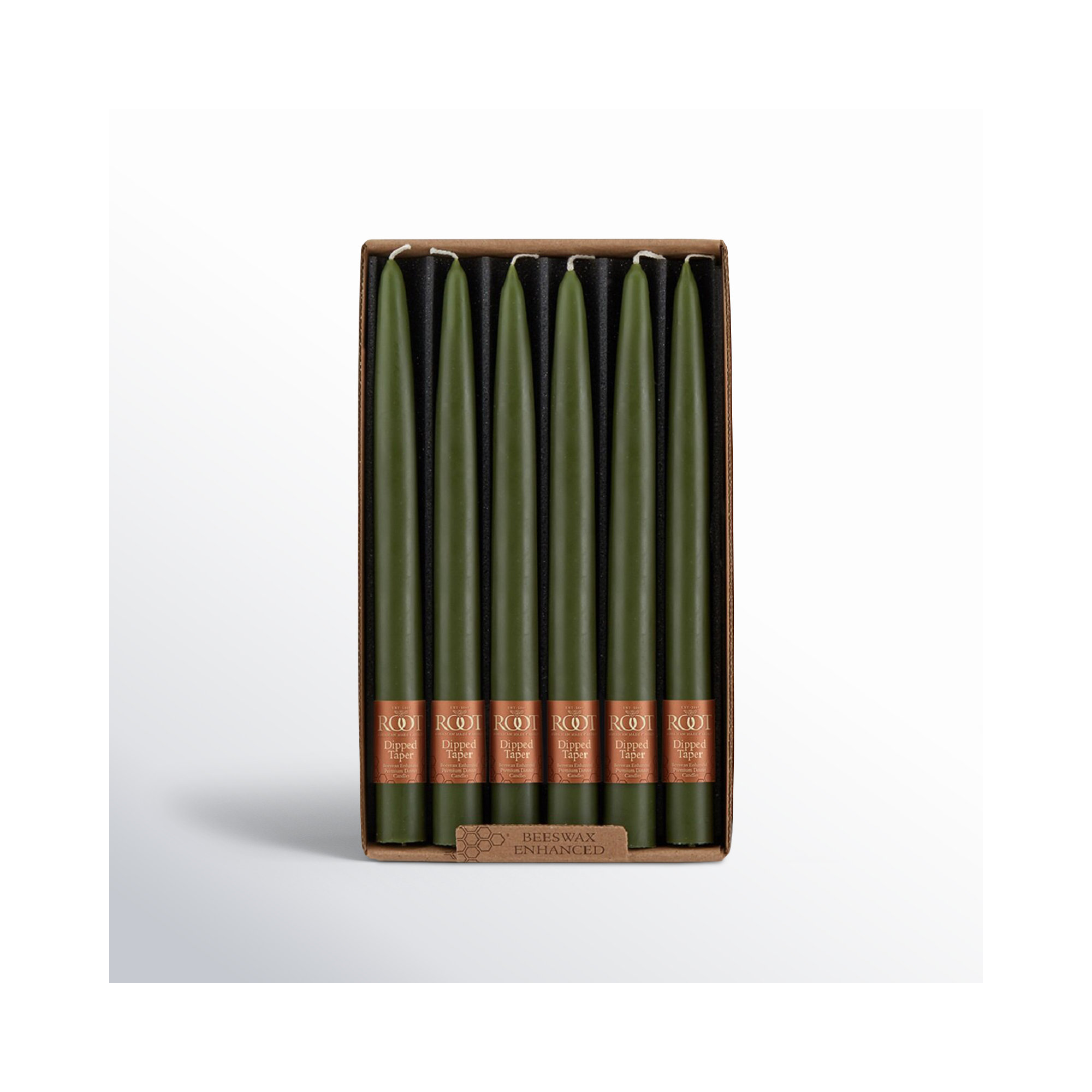 12 Piece Unscented Taper Candle Set, Dark Olive, 9" H x 0.88" W x 0.88" D