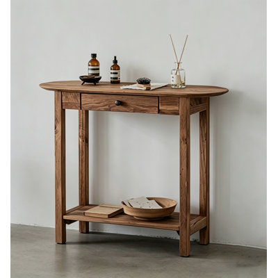 Wabi‑Sabi Rustic Solid Wood Console Table, Single Drawer Lower‑Shelf Freestanding Entryway Sofa Table